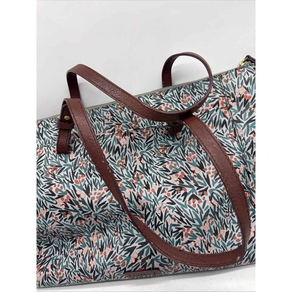 Fossil Tote Bag Floral Leather Strap Large Zip‎ Shoulder Rachel Purse Boho